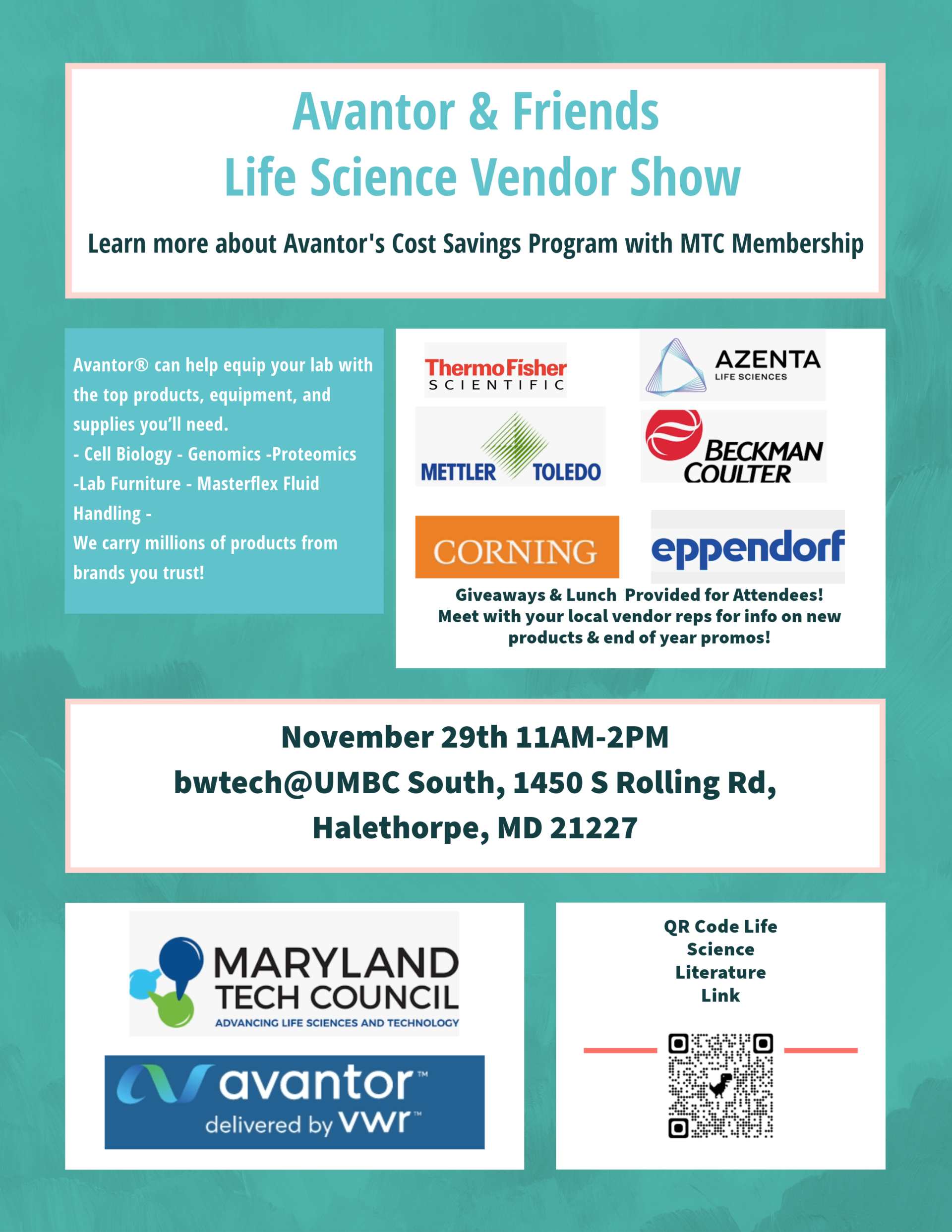 Avantor & Friends Life Sciences Vendor Show bwtechUMBC